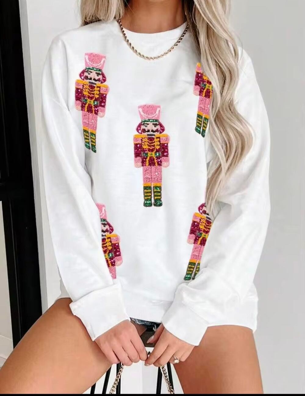 Nutcracker Sequin Sweatshirt Christmas Festive Ballet Embellished Sweater Size M